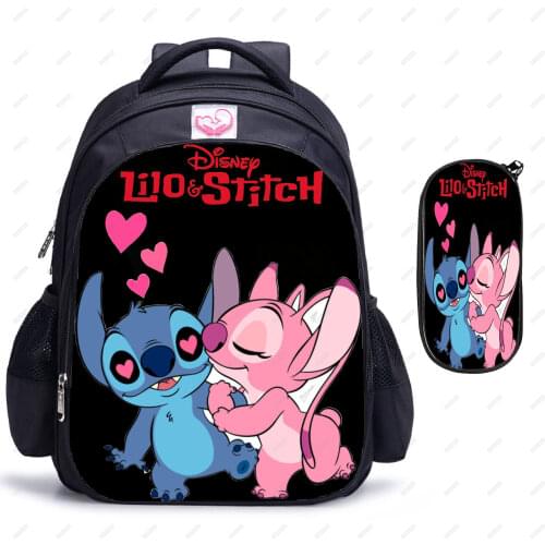 16 inch Stitch Children Backpack Lovely Schoolbag Boys and Girls Orthopedic Backpack Sets Pencil Bag Primary Kids Mochilas