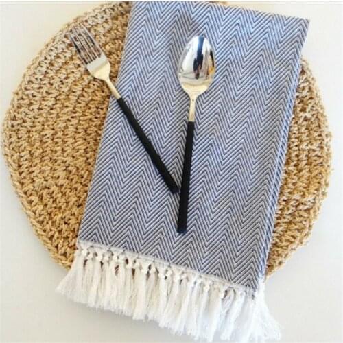 Cotton Yarn Dyed Dish Towel With Hand-made Tassel Napkin Tea Towel Dishtowel Kitchen Towel Cleaning Cloth Multi Kitchen Tools