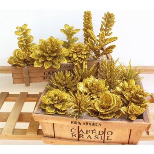 Diy Office Desktop Artificial Gold Powder Plants Simulated hard PVC Mini Succulent Plant Aloe Potted Ornaments No Flowerpot