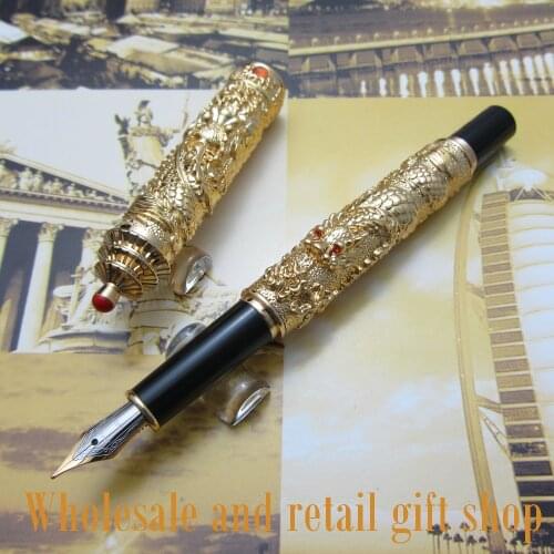 Jinhao L800 Chinese "double Dragons Playing With The Pearl" and Guta Fountain Pen metal gift pen ink pen