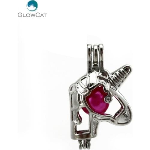 K686 5pcs/lot Unicorn Pearl Beads Cage Pendant Locket Fairytale Party Essential Oil Diffuser DIY GIFT