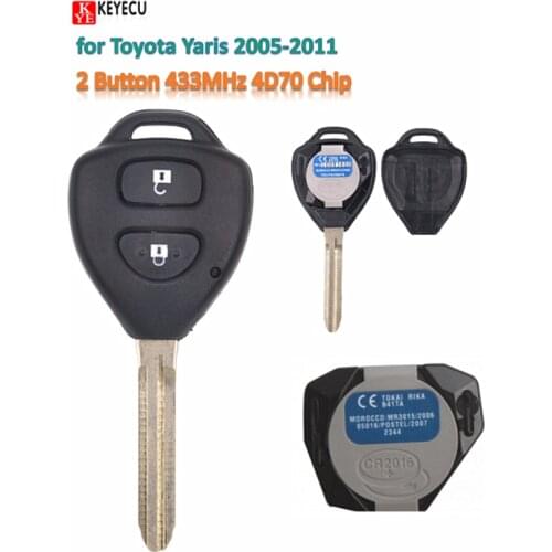 Keyecu New Smart Car key Remote Key Fob for Toyota Yaris 2005-2011 FCCID:B41TA 2 Button 433MHz 4D70 Chip