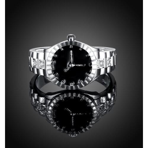 Wholesale SIZE 6-10 Beautiful pretty fashion Wedding ring Party Watch style silver color women crystal Lady Ring jewelry R887