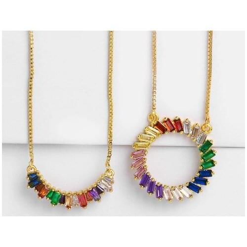 Tube round multicolor micro pave cz zircon cubic zirconia necklace copper Clavicle gold plated Snake Chain Choker Pendant erf24