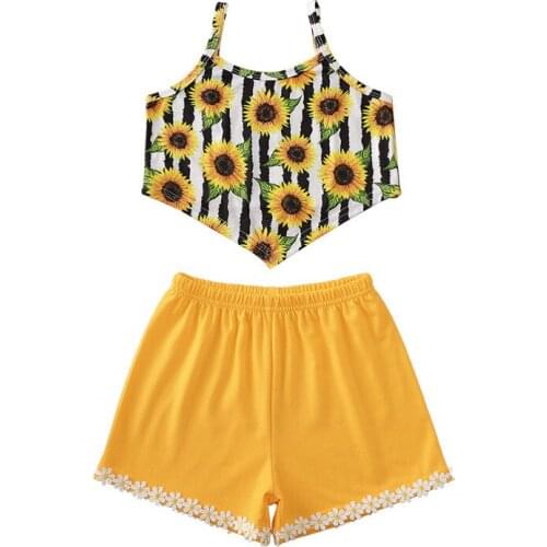 Summer Girl Set Flower print Vest + Shorts 2pcs Kids Clothes