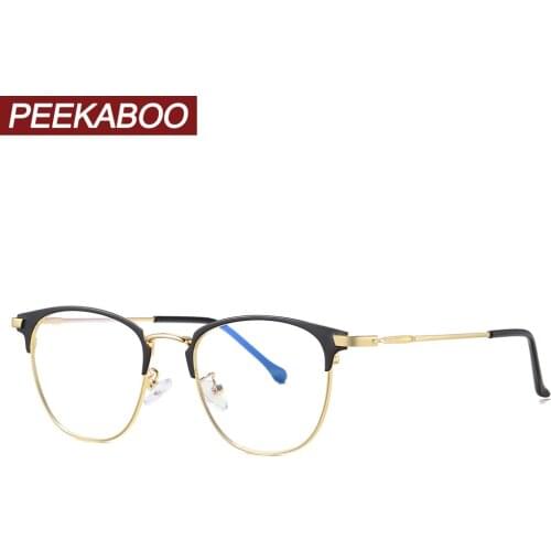 Peekaboo gold metal semi-rimless glasses prescription male clear lens blue light blocking eyeglasses for men women square