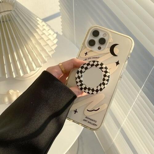 Soft TPU Shockproof Cover Retro Phone Case with Checkerboard Mirror Holder for IPhone 11 12 Pro Max XR XS Max X 7 8 Plus SE2020