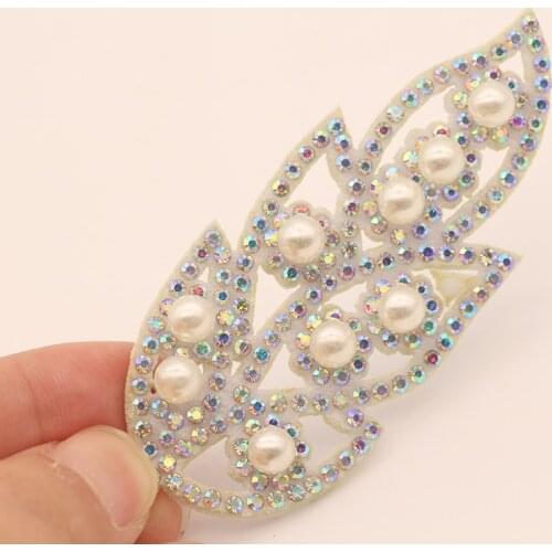 Leaf Flower Shape Sew on Rhinestone Patch Pearl Beads Rhinestone applique Glue on for DIY Garments Shoes Decoration