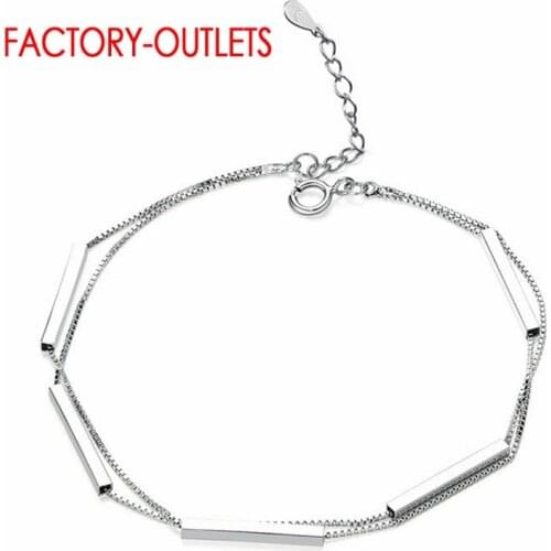 100% 925 Sterling Silver Trendy Rectangle Shape Double Layers Link Bracelets For Women Silver Jewelry New Years Christmas Gift