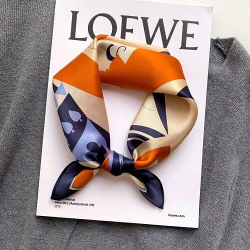 NEW 100% Silk Square Neck Scarf Women Hair Band Bag Tie Foulard Neckerchief Bandana Shawls Lady Wraps Print Headband FJ554