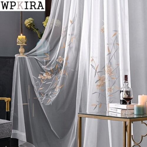 New Pastoral Embroidery Floral Curtain for Living Room White Sheer Voile Drape Kitchen Partition Bay Window Blinds S195#E