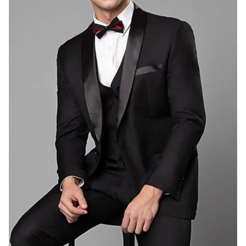 New Design Fashion Business Suit For Men Slim Fit Shawl Lapel 3 Piece （Blazer+Pants+Vest）Custom Made Formal Party Tuxedo Set