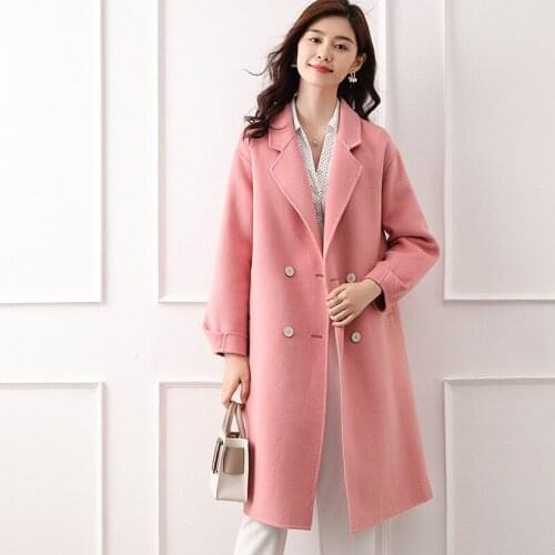 Autumn and winter high-end double-sided woolen cashmere coat women Korean style mid-length 100% wool coat pure color cardigan