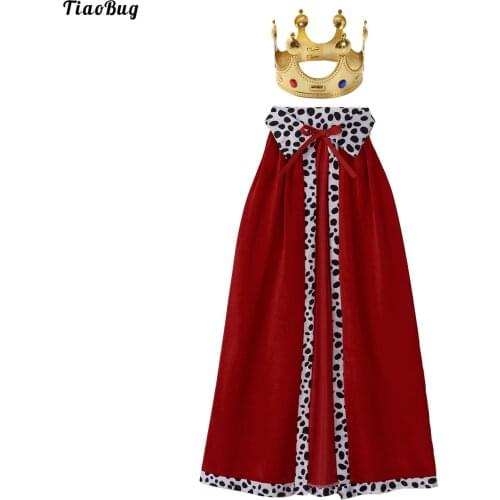 TiaoBug Autumn Kids Girls Boys Halloween Carnival Party King Prince Princess Cloak Holiday Dance Performance Costumes With Crown