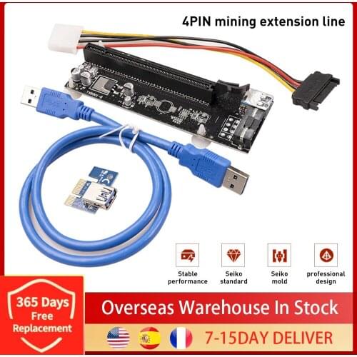 PCI-E PCI Express 1x to 16x Extender Riser Board Card USB 3.0 Adapter with SATA 4 Pin Power Cable USB Cable For Miner