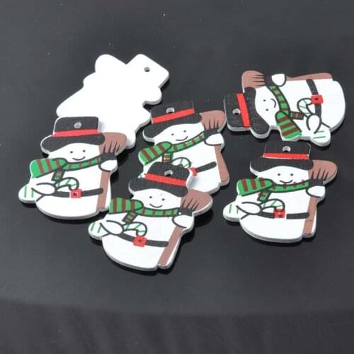 One Hole Christmas Snowman Painting Wooden Botoes Para Artesanato Misturado Handmade Craft Scrapbooking 50pcs 32x29mm MT0237