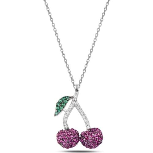 Silverlina Silver Cherry Zircon Cubic Zirconia Necklace