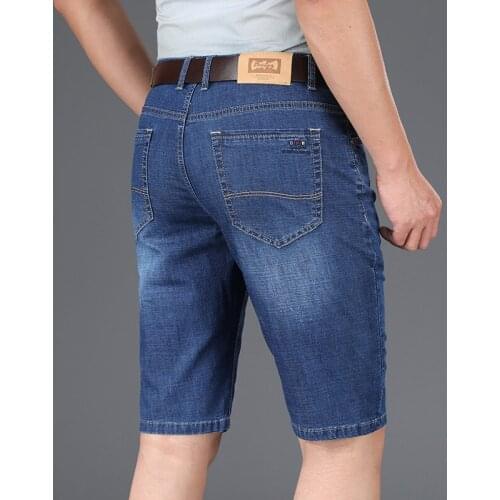 Classic Style Summer Mens Lightweight Breathable Short Jeans Business Casual Blue Stretch Denim Shorts Male Brand Clothes