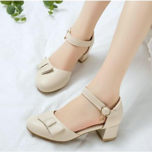 COOLULU Low Heel Mary Jane Pumps for Women Casual All Match Dorsay Ankle Strap Pumps Women Shoes Cute Bowtie Pumps Size 32-43