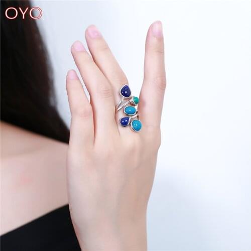 Real s925 silver jewelry fashion ladies phoenix stone with lapis lazuli ring