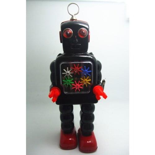 [Funny] Classic collection Retro Clockwork Wind up Metal Walking Tin Gear High-wheel robot toy Mechanical kids christmas gift