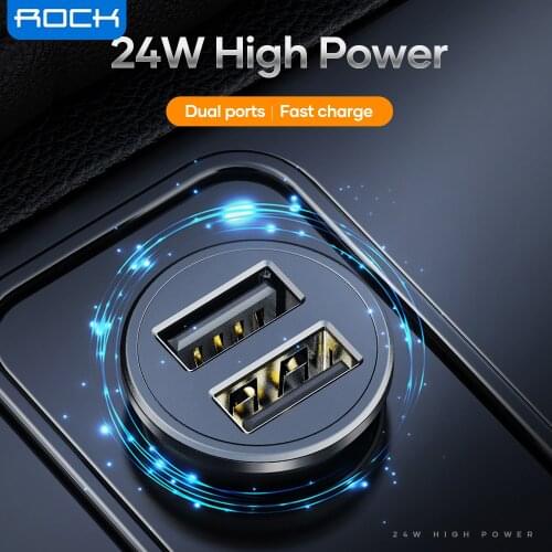 ROCK 24W Dual USB Car Charger for Phone 4.8A Fast Mobile Phone Charger Adapter for iPhone Xiaomi Samsung Car Phone Charger