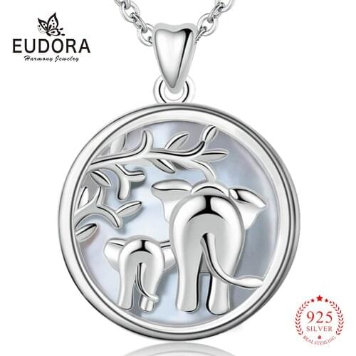 Eudora 925 Sterling Silver Animal Elephant Pendant Mother of Pearl Abalone Shell necklace Jewelry for Women Romantic Gift D142M