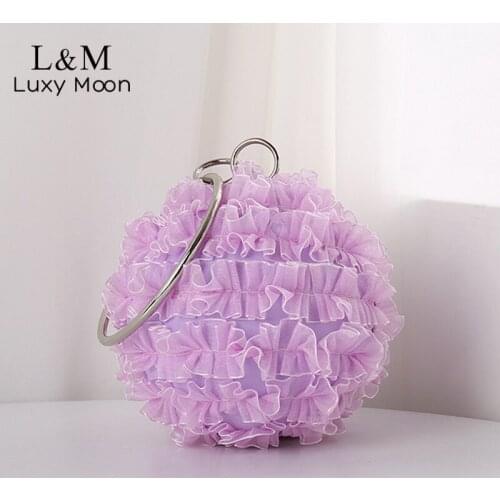 Women Evening Bag Round Ball Solid Purse And Handbag Small Metal Ring Bridal Wedding Luxury Design Clutch Bag Sac A Main X433H