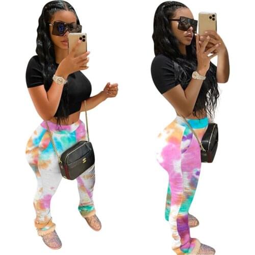 2020 Womens Tie-Dyed Printed Trousers Pleat Lift Hips Slim Fit Breathable Moisture Wicking Pants Tie Dyed Pants