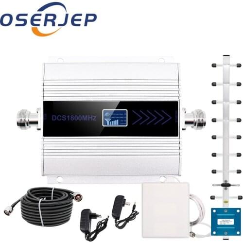 LCD display GSM (Band 3) 4G mobile phone signal amplifier + 13dBi Yagi outdoor antenna / panel directional indoor antenna