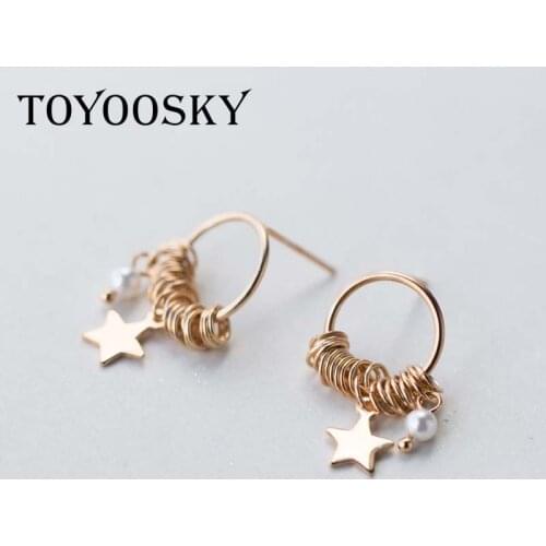 GOLD TONE Real. 925 Sterling Silver Jewelry Polished Star Circles Dangle Earrings Long Round Tassel Short Womens Bohi Style