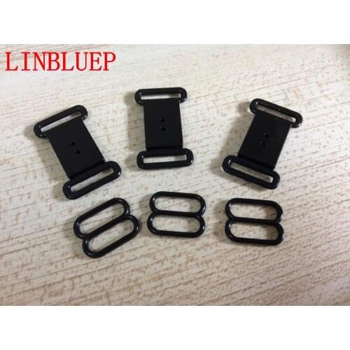 100 Sets Plastic Hardware Adjustable Tape Accessories Black Clasps & Hooks Eye Set Bow Tie Clip Bra Fastener Swimwear 1.3cm