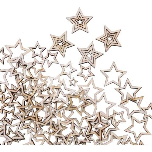 100pcs Natural Wooden Hollow Stars Shape Unfinished Wood Slices Wedding Birthday Party Table Decor DIY Handmade Art Scrapbooking