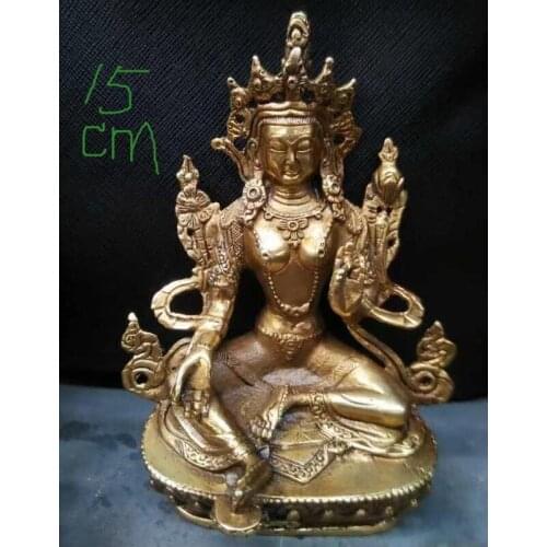 15cm Old Tibet Buddhism Bronze Gilt 4 Arms Chenrezig Buddha Avalokiteshvara Statue