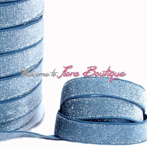 #369 military blue Metallic velvet Elastic 5/8'' glitter elastic ribbon for girls hair tie knotted, 50 yards per roll