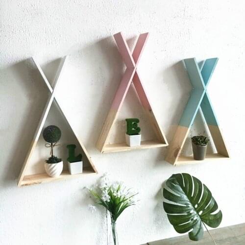 39*23*7.5cm Nordic Wooden Triangle Wall Mounted Frame Display Shelf Storage Rack Home Living Room Bedroom Wall Decorative