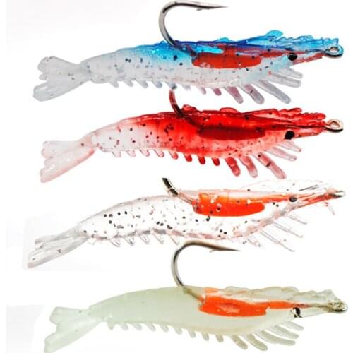4pcs/lot 6cm/3g Hooks Shrimp Soft Lure Silicon Fishing Lures Wobbler Fishing Artificial Baits With Hooks Carp Fishing Tackle