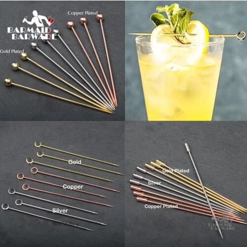 6pcs 10.7cm-11cm Fruit Cocktail Pick Stick Stainless Steel Bar Tools Drink Stirring Sticks Martini Picks Party Wedding 3 colors