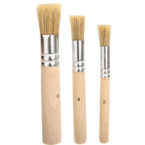 6pcs/set Durable Hog Bristle Brushes Wooden Stencil Brushes for Acrylic Oil Painting Office School Student Supplies