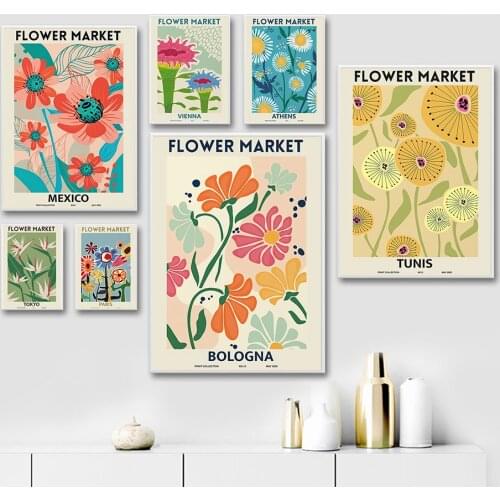 Flower Market Abstract Vintage Wall Art Canvas Painting Nordic Posters And Prints Minimalist Wall Pictures For Living Room Decor