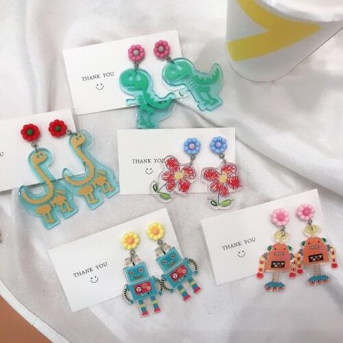 Acrylic Drop Earrings Dinosaur Robot Flower Exaggeration Transparent Creativity Dangle Earrings for Women Fashion Jewelry