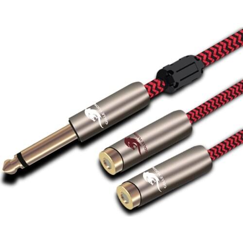 Audio Cable MONO 1/4" TS Jack 6.35mm to 2 RCA Female Hifi Guitar Electric Organ Mixer Console Cable Braided 1M 1.5M 2M 3M 5M 8M