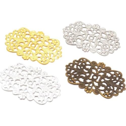 Free shipping Retail 10Pcs Bronze Tone Flowers Filigree Wraps Connectors Metal Crafts Decoration DIY Findings 50x31mm F0374