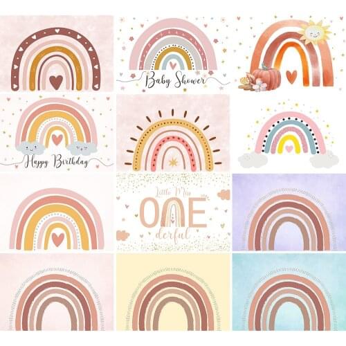 Bohemian Rainbow Backdrops 1st Birthday Party Newborn Baby Shower Girl Pink Photography Background Photoshoot Studio Decor Props