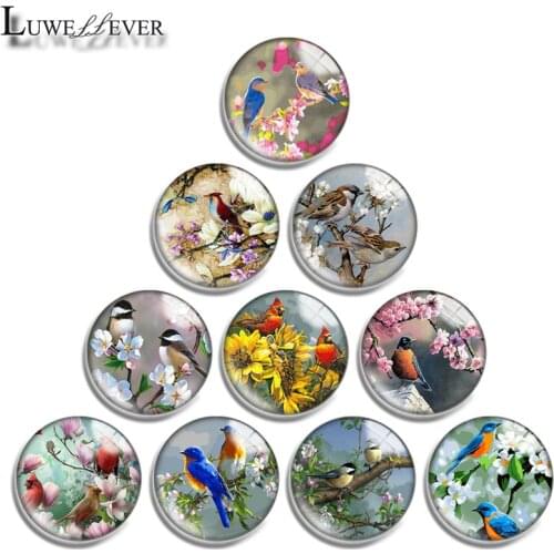12mm 14mm 16mm 20mm 25mm 30mm 658 Bird Tree Mix Round Glass Cabochon Jewelry Finding 18mm Snap Button Charm Bracelet