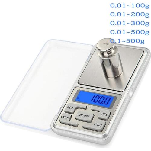 100/200/300/500g 0.01/0.1g Mini Digital Scale High Accuracy Backlight Electric Pocket For Jewelry Gram Weight For Kitchen