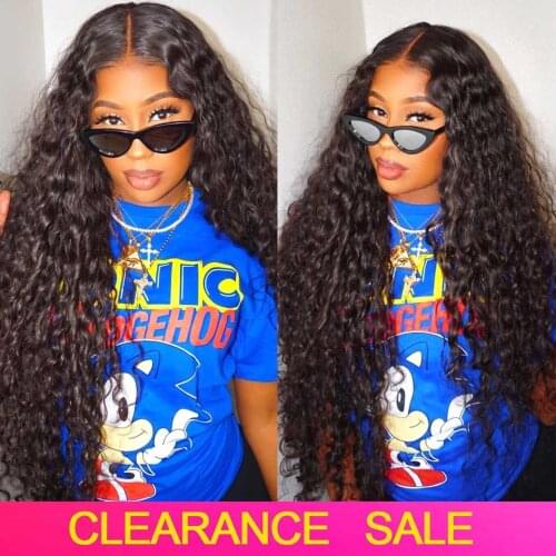 Cheap water wave wig 180 density t part wigs human hair curly wet and wavy transparent