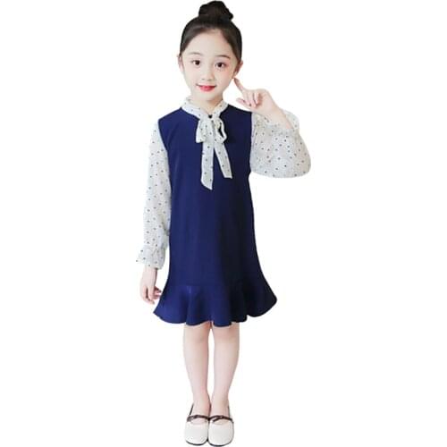 Kids Girls Dresses Baby Bow Cotton Lotus Leaf Princess Dress New Arrival Long Sleeves O-Neck Dots Costumes Childrens Fantasy