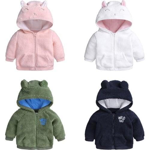 Cute Baby Flannel Winter Fleece Jackets Girls Boys Outdoor Warm Sweatshirt Hooded Coats Children Outwear