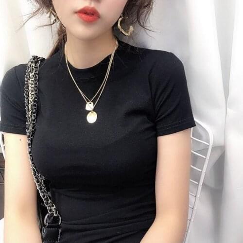 Fashion Cotton T-shirt Women Summer 2021 Short Sleeve Plus Size Casual Slim Fit Female Basic Tshirts Harajuku Tees Girls PD204